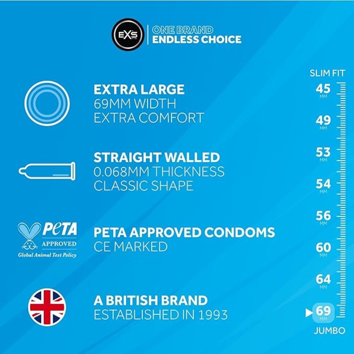 EXS Jumbo Extra Large Vegan Condoms 12 Pack