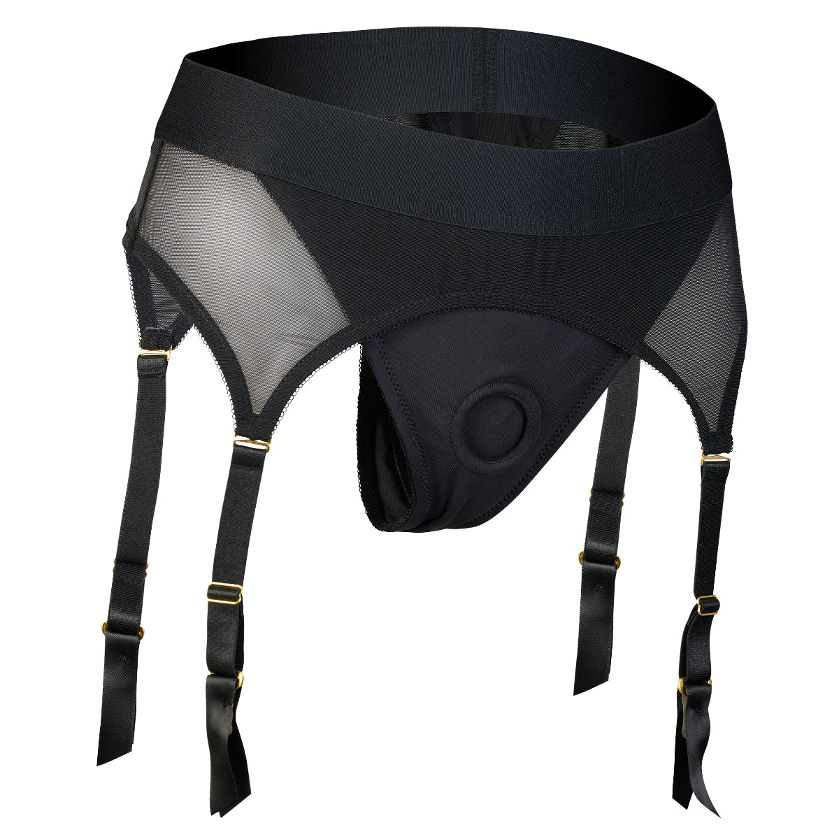 Dreamtoys Bold Vail Strap On Garter Thong With Dildo Black