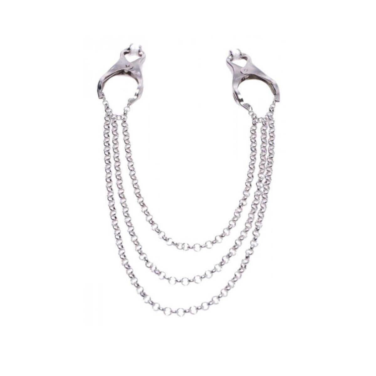 Master Series Affix Triple Chain Nipple Clamps Silver