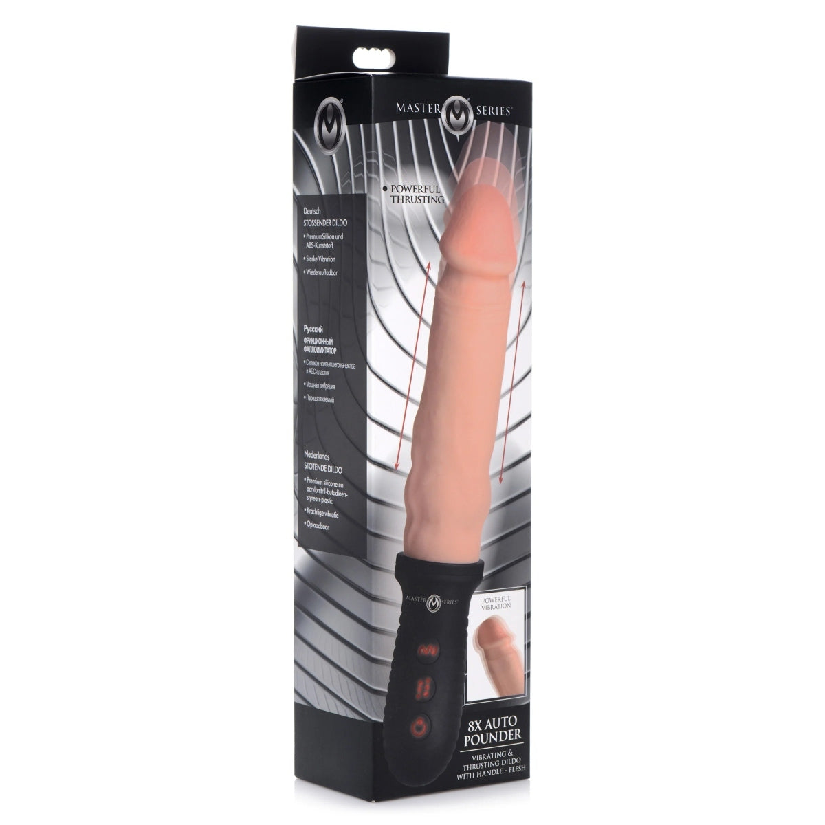 Master Series 8X Auto Pounder Vibrating And Thrusting Dildo With Handle Pink 11.5 Inch