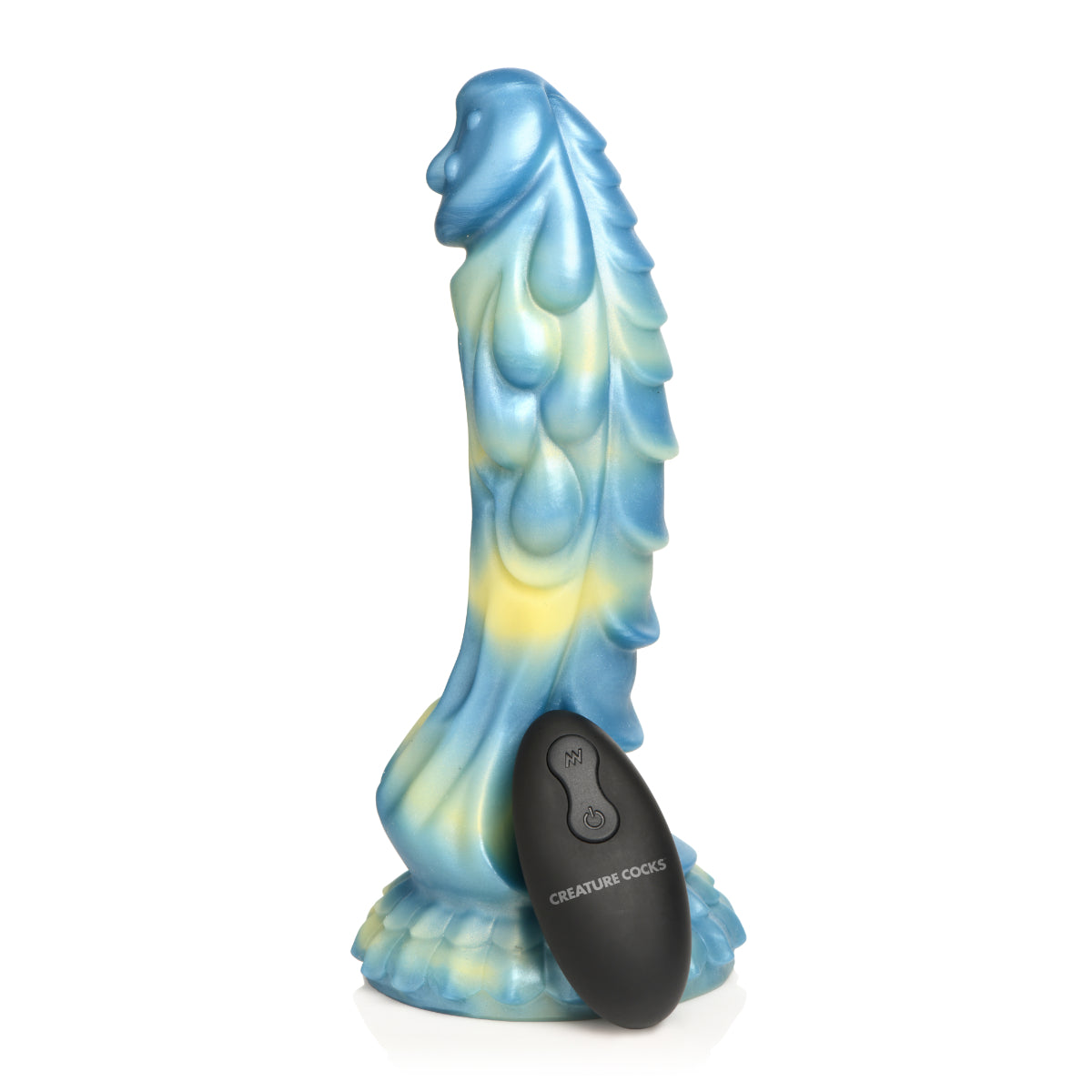 Creature Cocks Sea Stallion Vibrating Remote Control Silicone Dildo Blue Yellow