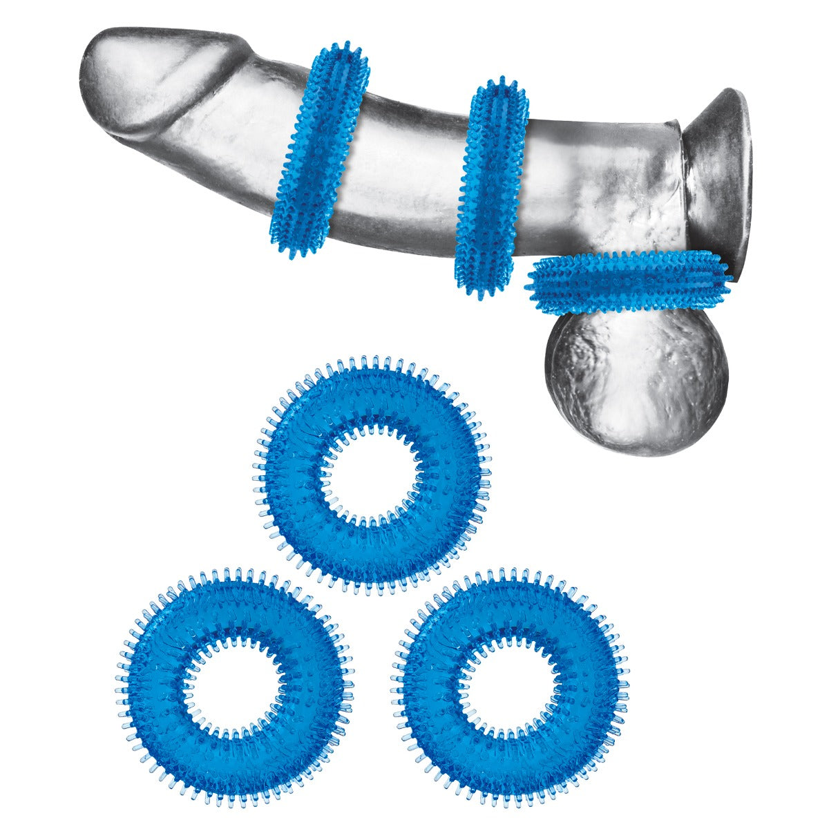 Blue Line Ultra Stim Stretch Cock Ring Set 3 Pack Blue - Simply Pleasure