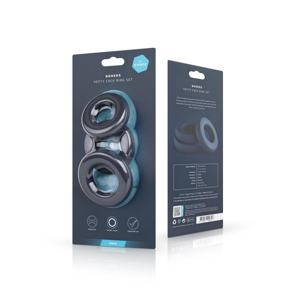 Boners Hefty Cock Ring Set Grey Large - Simply Pleasure