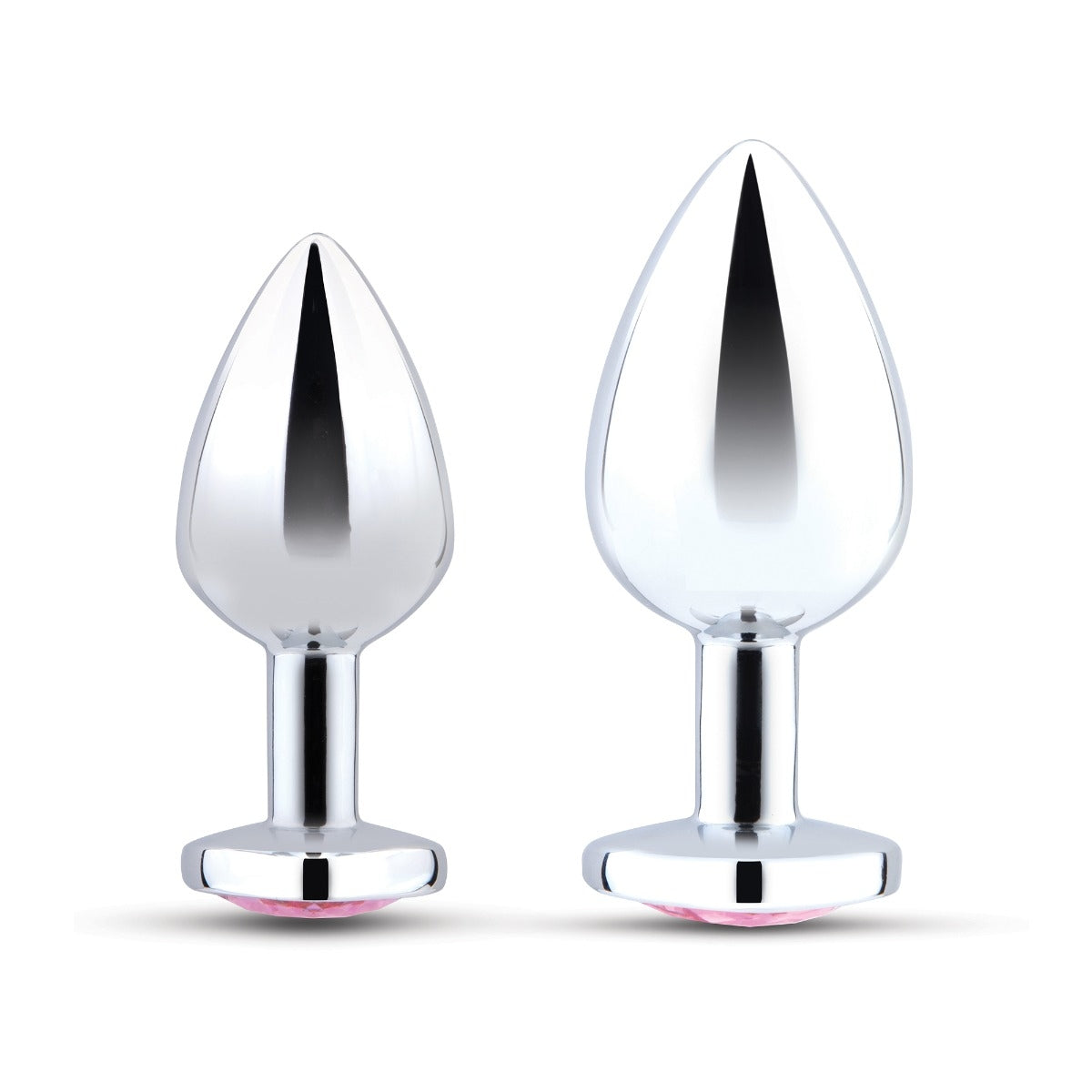 b-Vibe Jewel Heart 2 Piece Metal Butt Plug Training Set Silver Pink