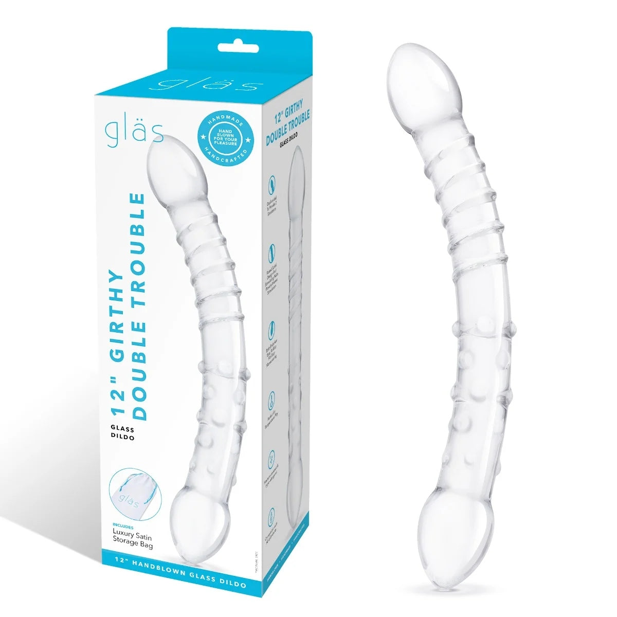 Glas Girthy Double Trouble Glass Dildo Clear 12 Inch