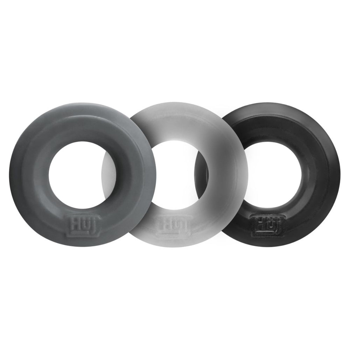 Hunkyjunk HUJ3 Cock Ring 3 Pack Black Grey Clear