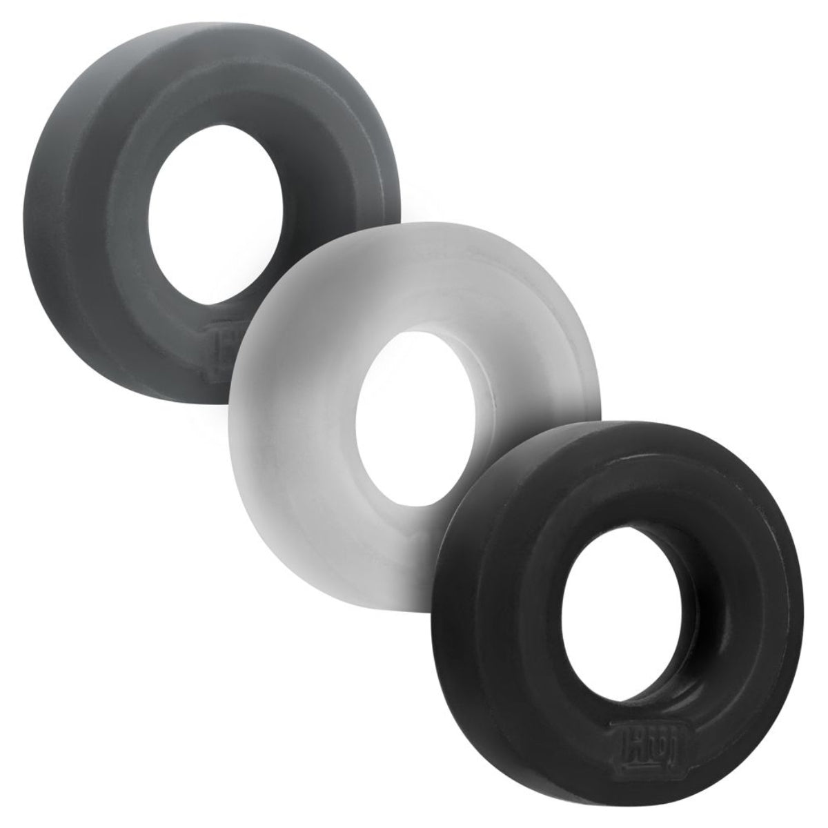 Hunkyjunk HUJ3 Cock Ring 3 Pack Black Grey Clear