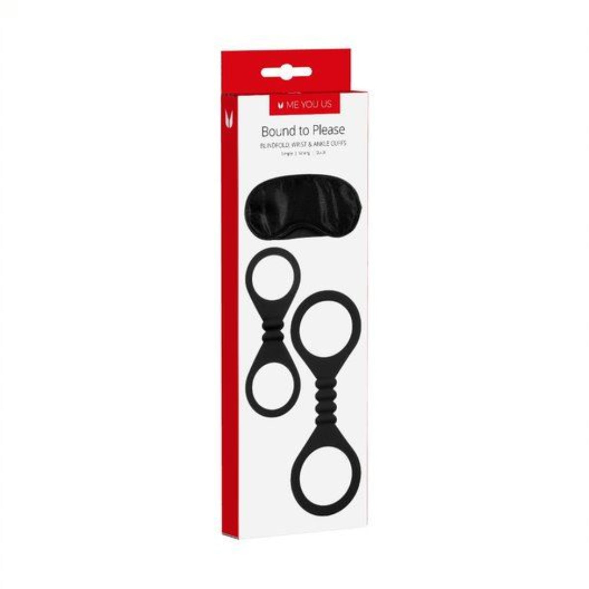 Me You Us Bound To Please Blindfold Wrist & Ankle Cuffs Set Black - Simply Pleasure
