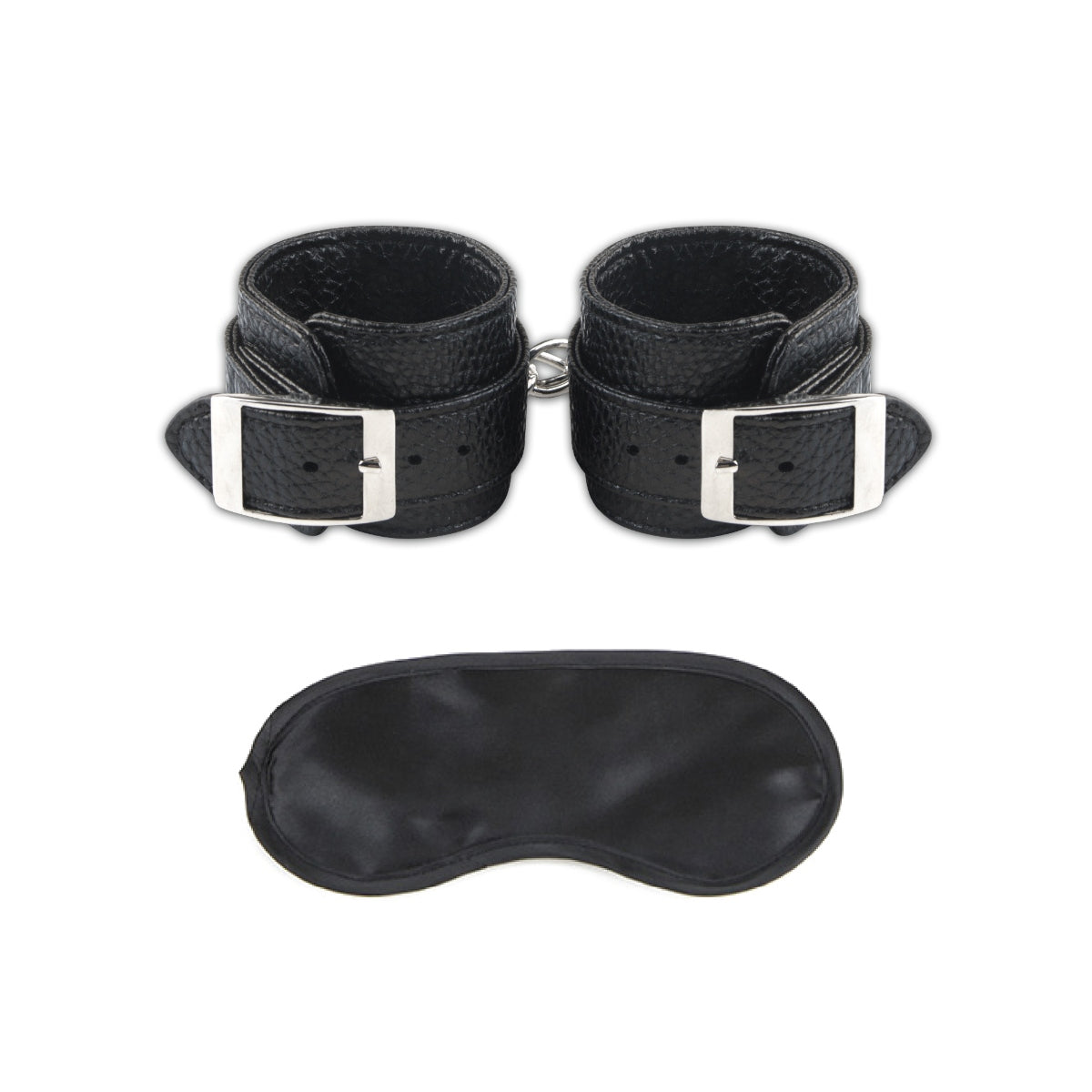 Lux Fetish Leatherette Cuffs With Lock & Chain Black Silver