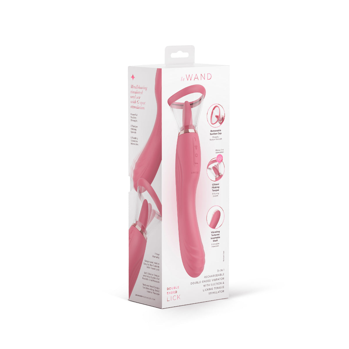 Le Wand Lick Double Ended Vibrator With Tongue Stimulator Pink
