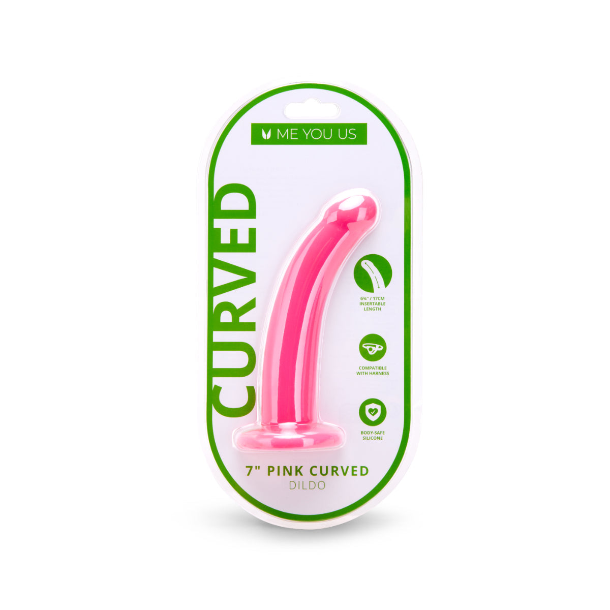 Me You Us Curved Silicone Dildo Pink 7 Inch
