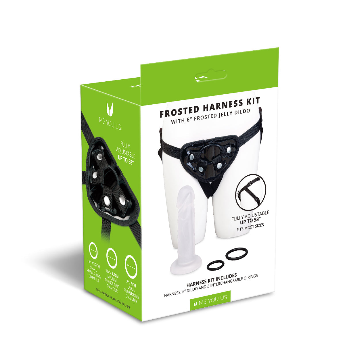 Me You Us Frosted Strap On Harness Kit With Jelly Dildo Clear Black 6 Inch