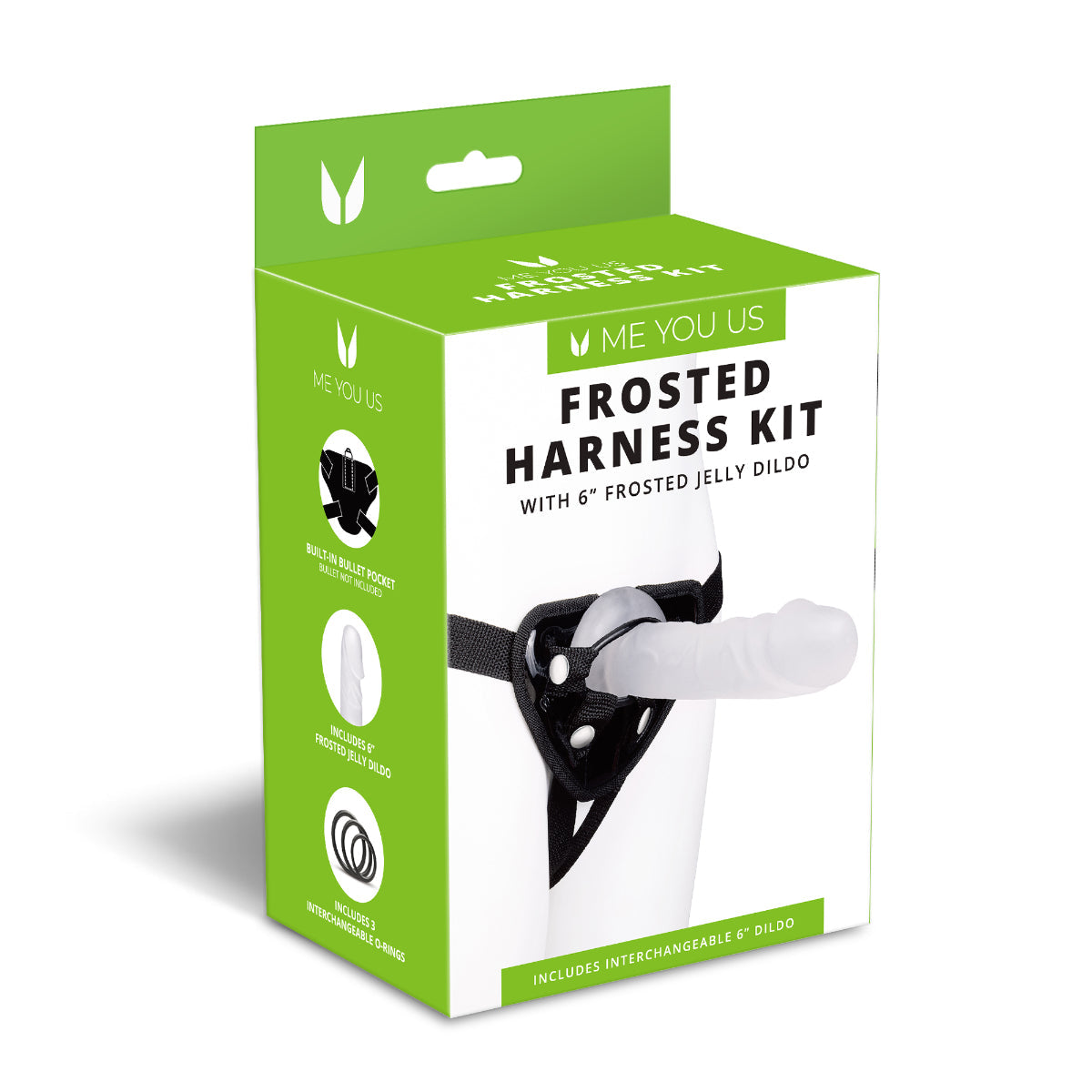 Me You Us Frosted Strap On Harness Kit With Jelly Dildo Clear Black 6 Inch