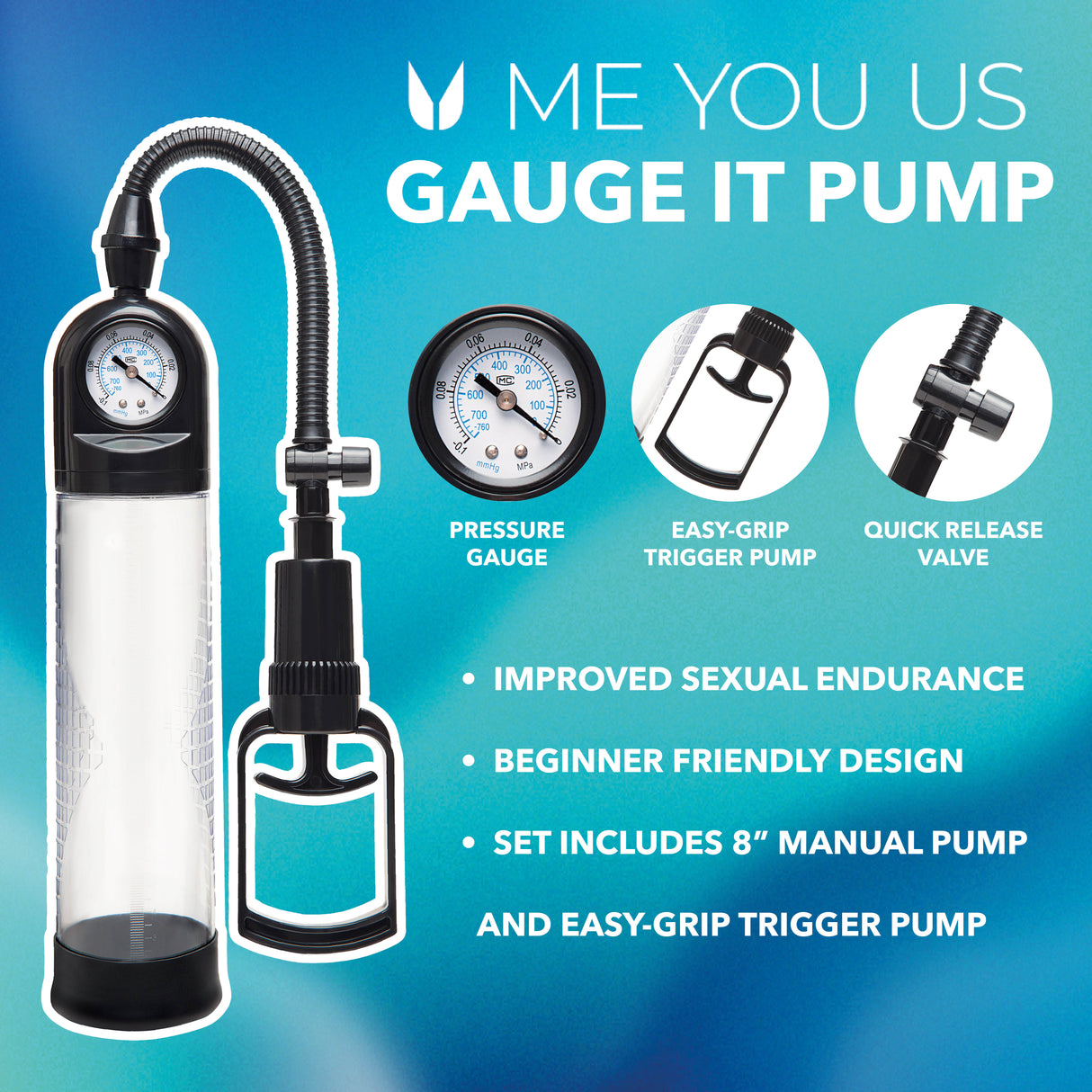 Me You Us Gauge It Suction Penis Pump Clear