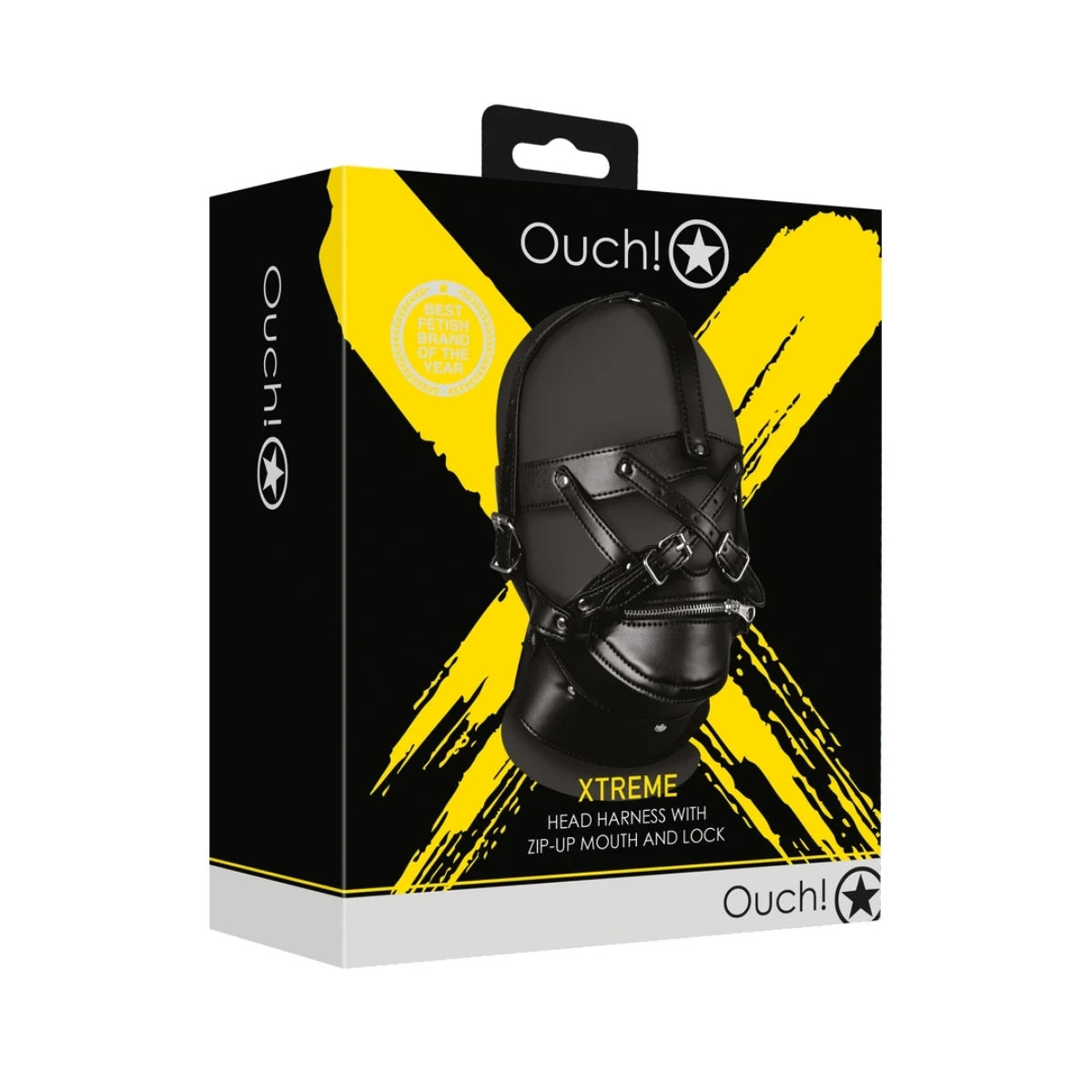 Ouch Xtreme Head Harness With Zip Up Mouth And Lock Black