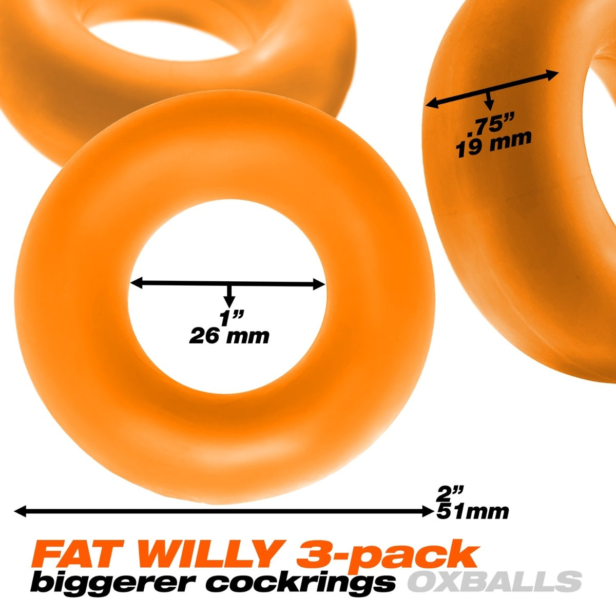 Oxballs Fat Willy Jumbo Cock Rings 3 Pack Orange