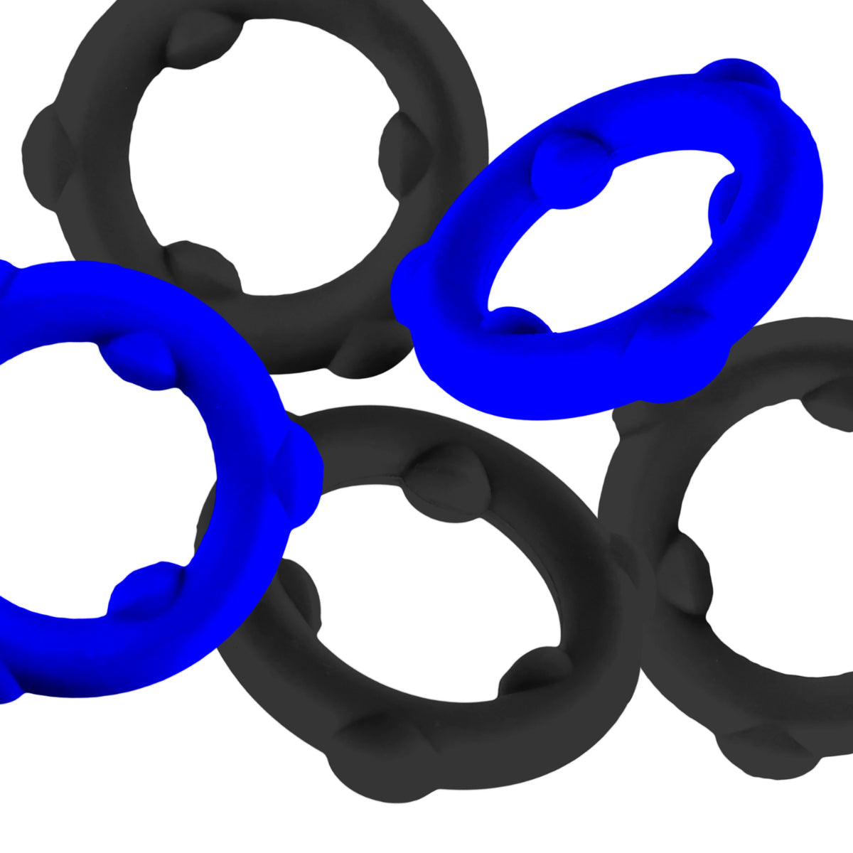 Oxballs Gearheads Silicone Cock Ring 5 Pack Black Blue