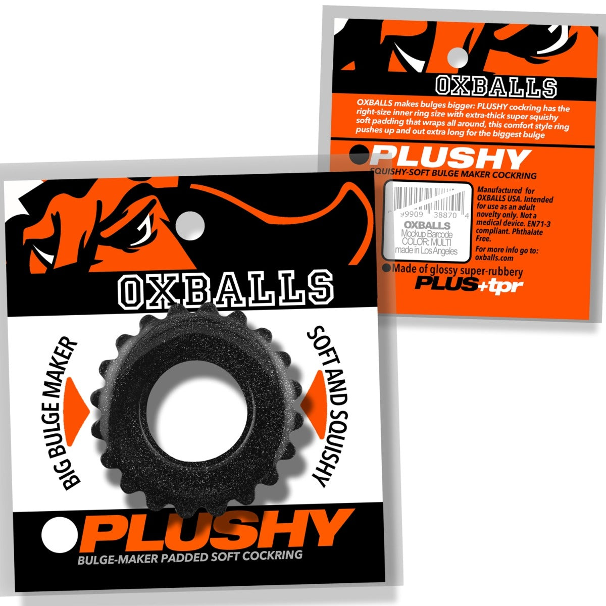 Oxballs Plushy Padded Soft Cock Ring Black Mica