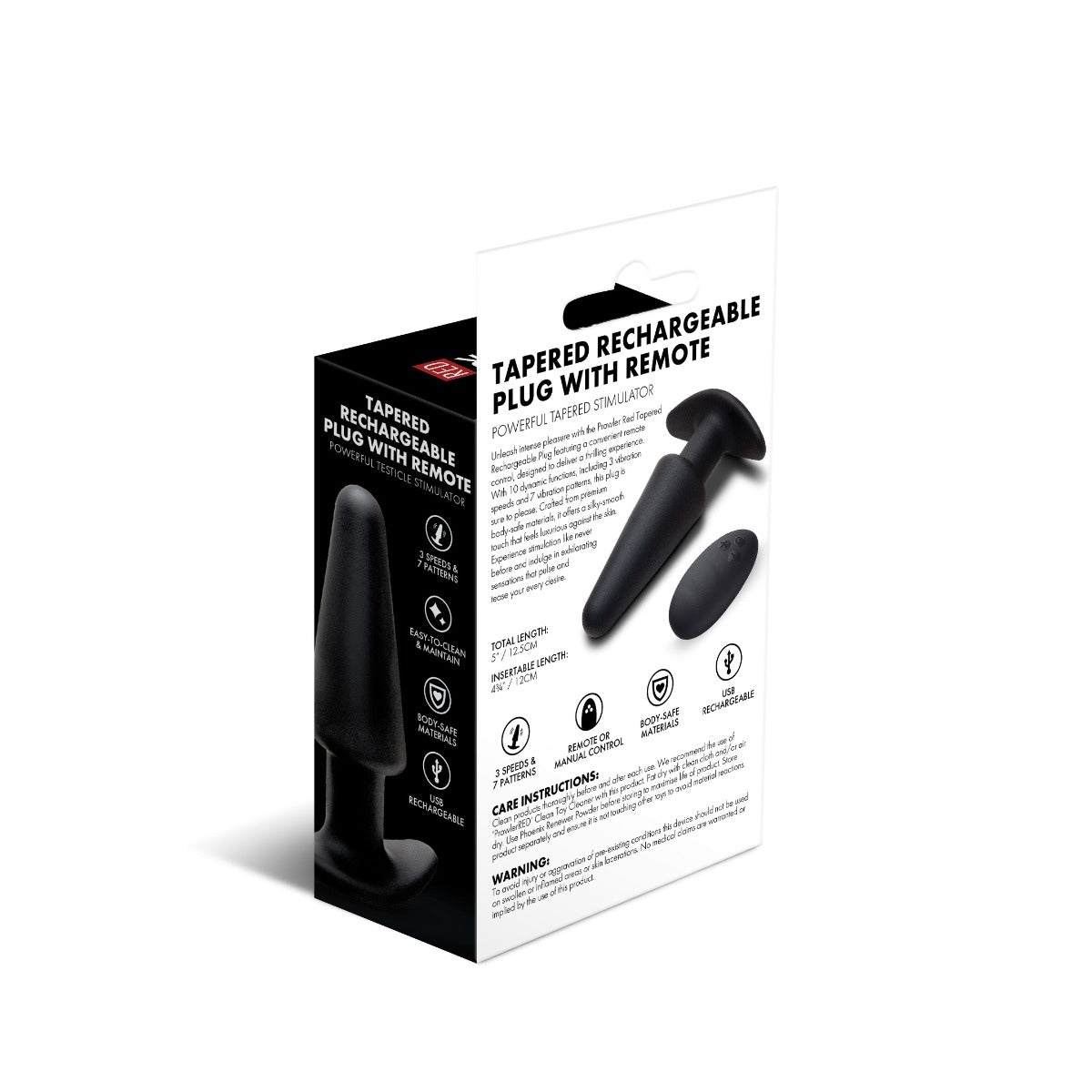 Prowler RED Tapered Rechargeable Butt Plug With Remote Black