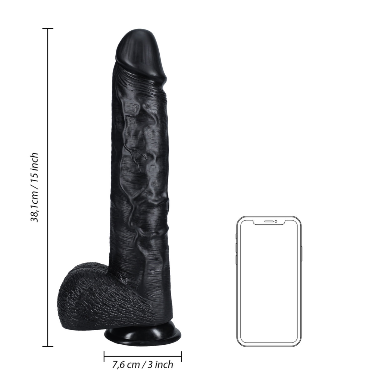 RealRock Extra Long Dildo With Balls Black 15 Inch