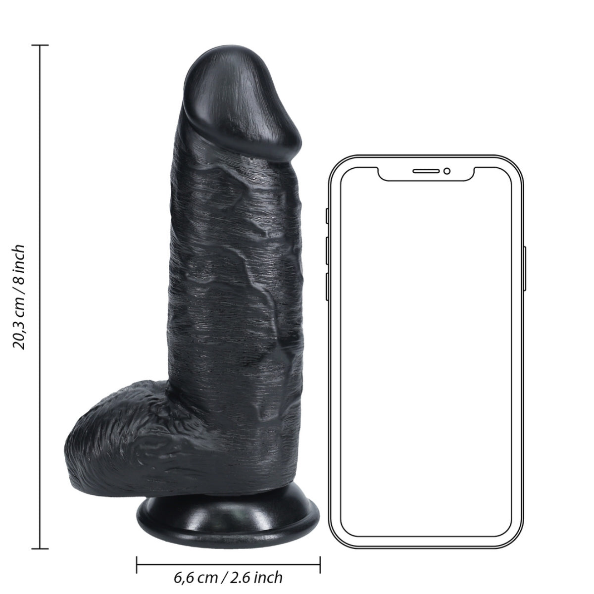 RealRock Extra Thick Dildo With Balls Black 8 Inch