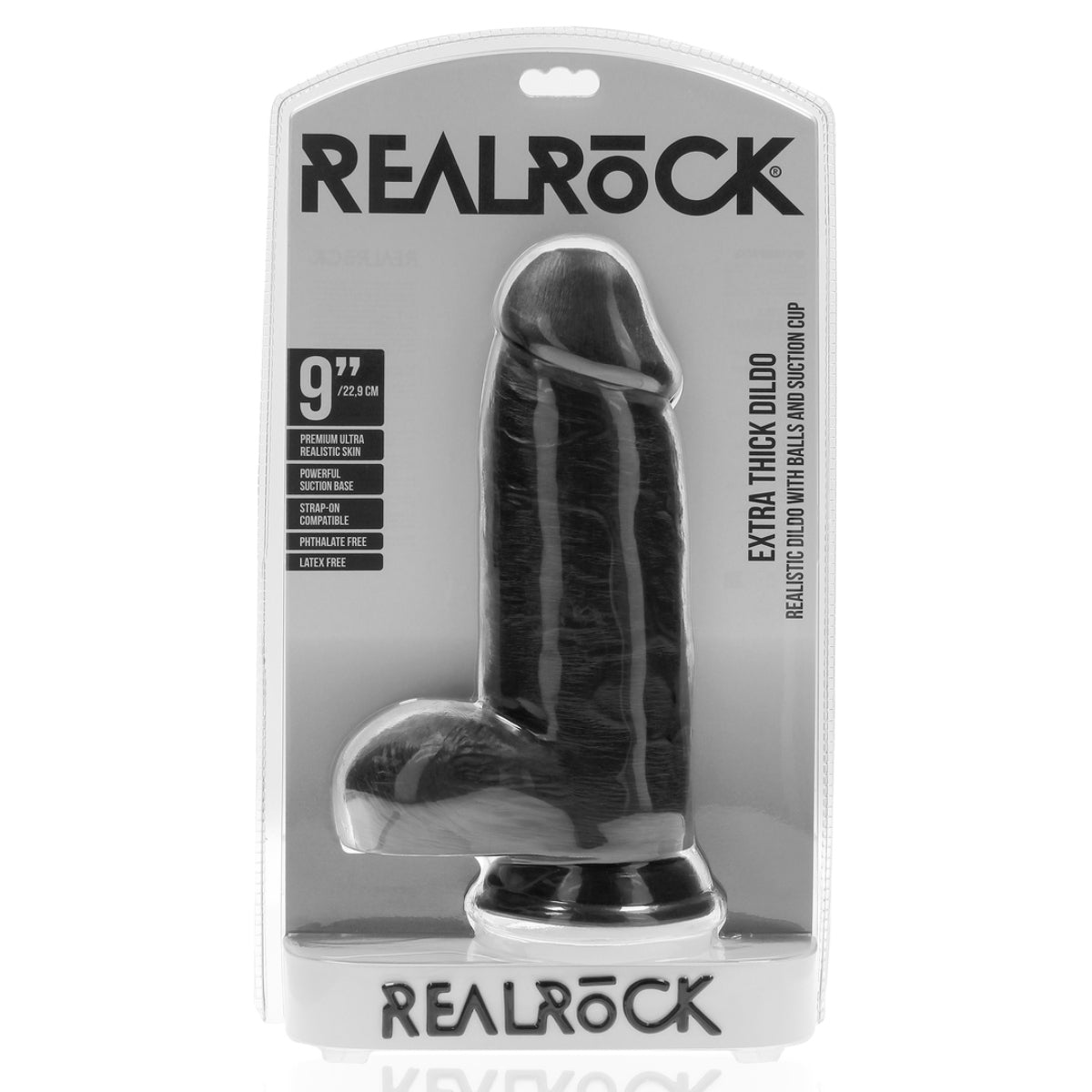 RealRock Extra Thick Dildo With Balls Black 9 Inch