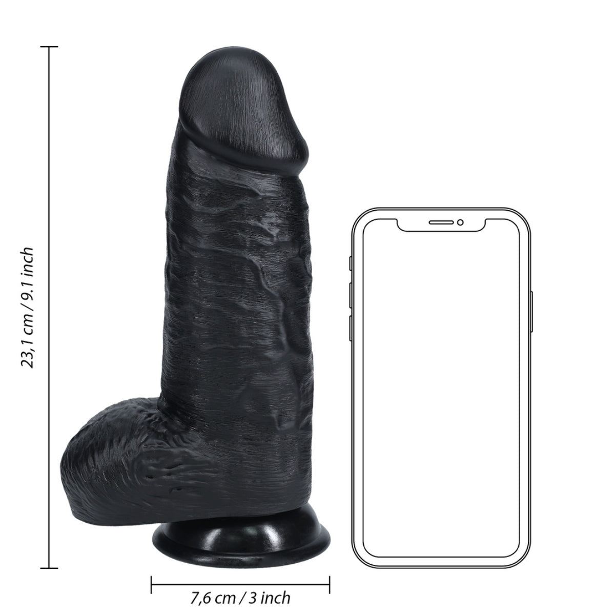 RealRock Extra Thick Dildo With Balls Black 9 Inch