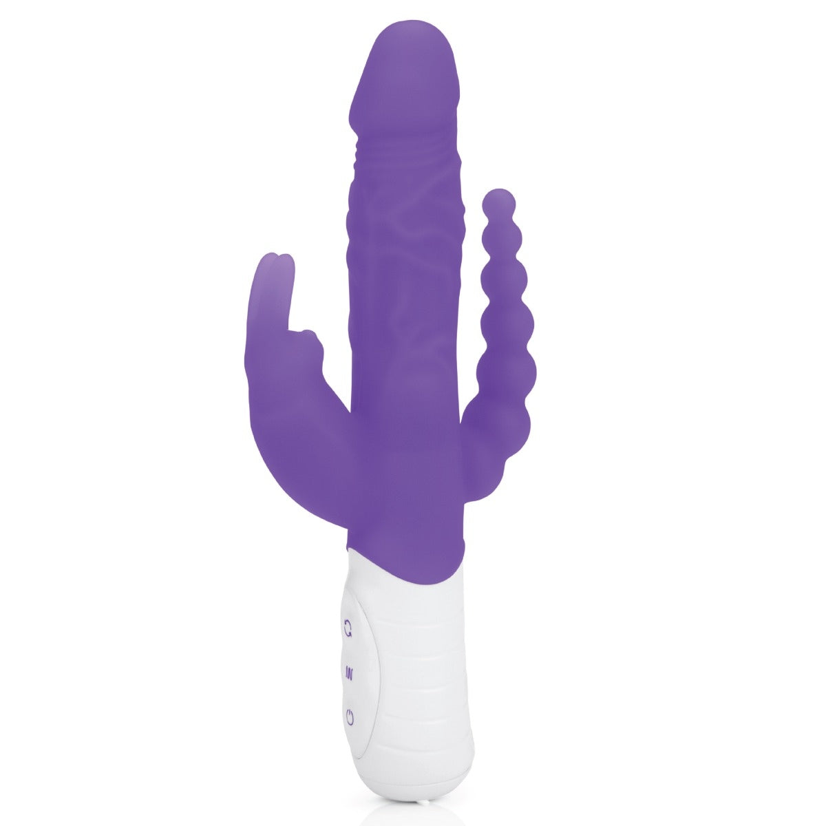 Rabbit Essentials Slim Realistic Double Penetration Rabbit Vibrator With Rotating Beads Purple