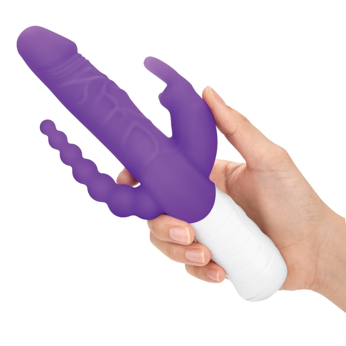 Rabbit Essentials Slim Realistic Double Penetration Rabbit Vibrator With Rotating Beads Purple