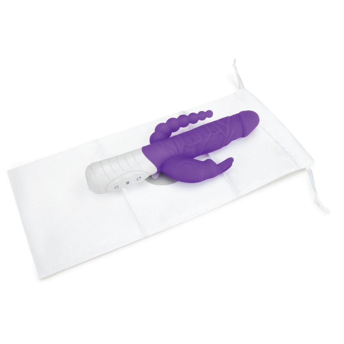 Rabbit Essentials Slim Realistic Double Penetration Rabbit Vibrator With Rotating Beads Purple