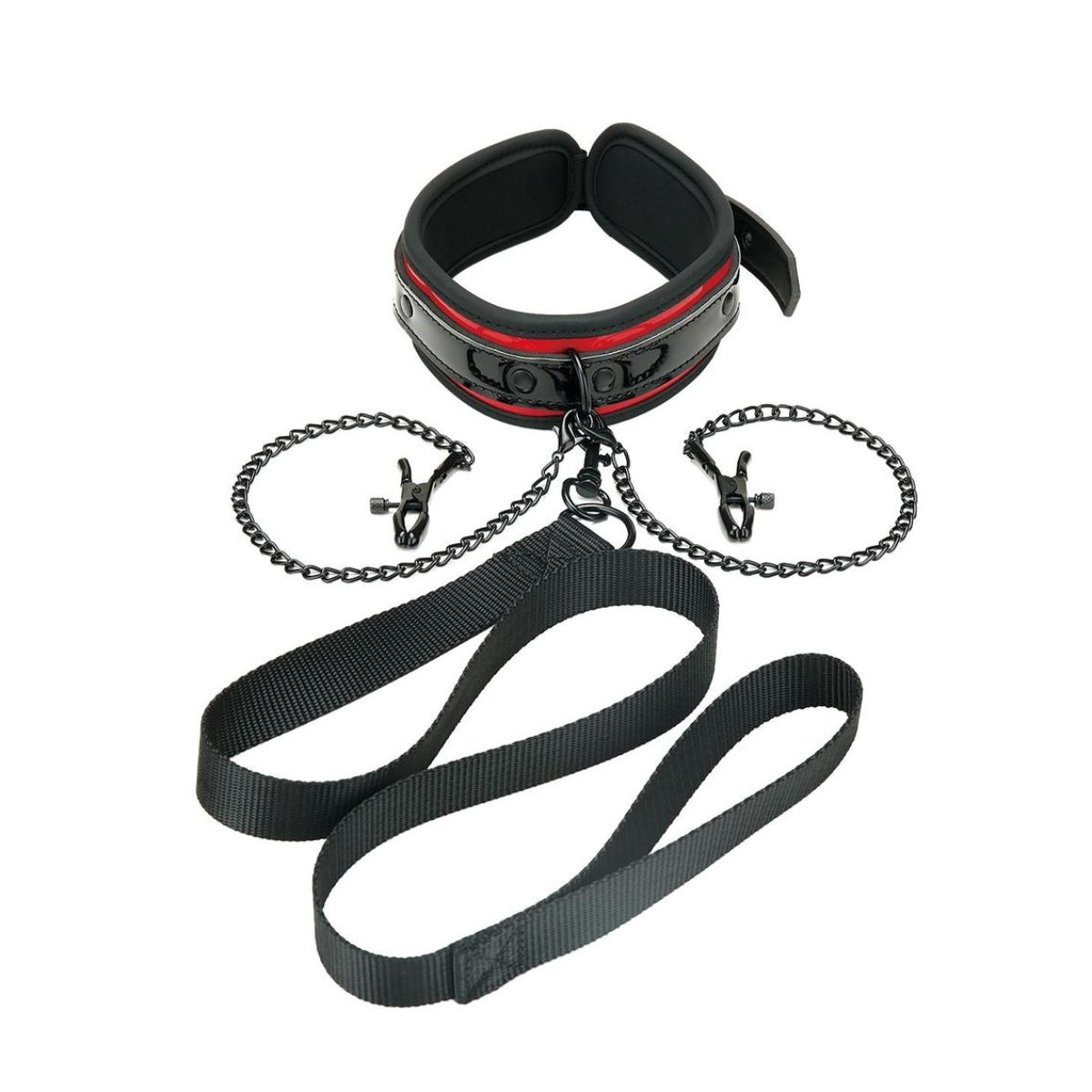 Whipsmart Heartbreaker Collar & Leash Set With Removable Nipple Clamps Black Red
