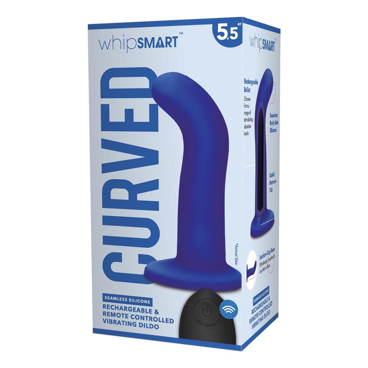 Whipsmart Curved Silicone Remote Control Vibrating Dildo Navy Blue 5.5 Inch