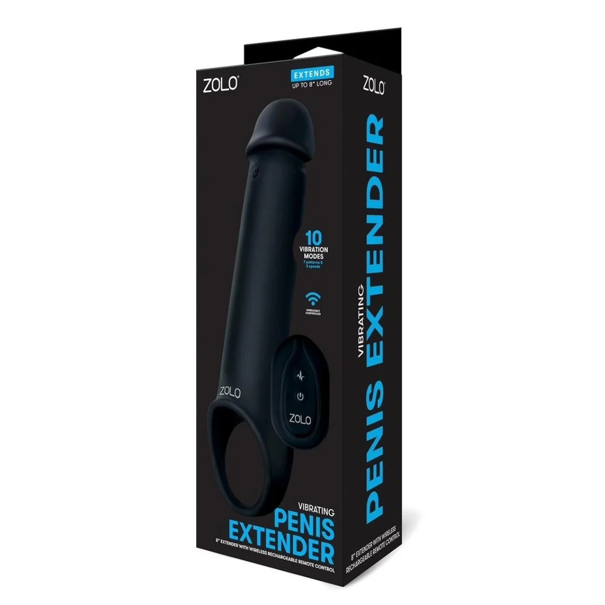 Zolo Vibrating Remote Control Penis Extender Black 8 Inch