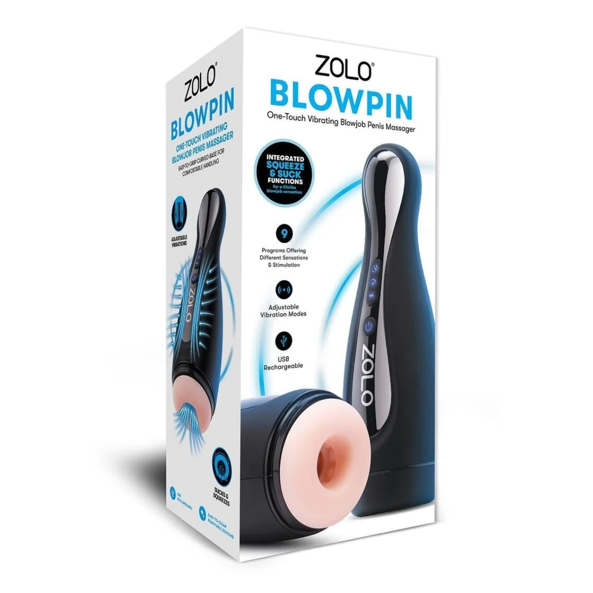 Zolo Blowpin One Touch Vibrating Blowjob Masturbator Black Pink