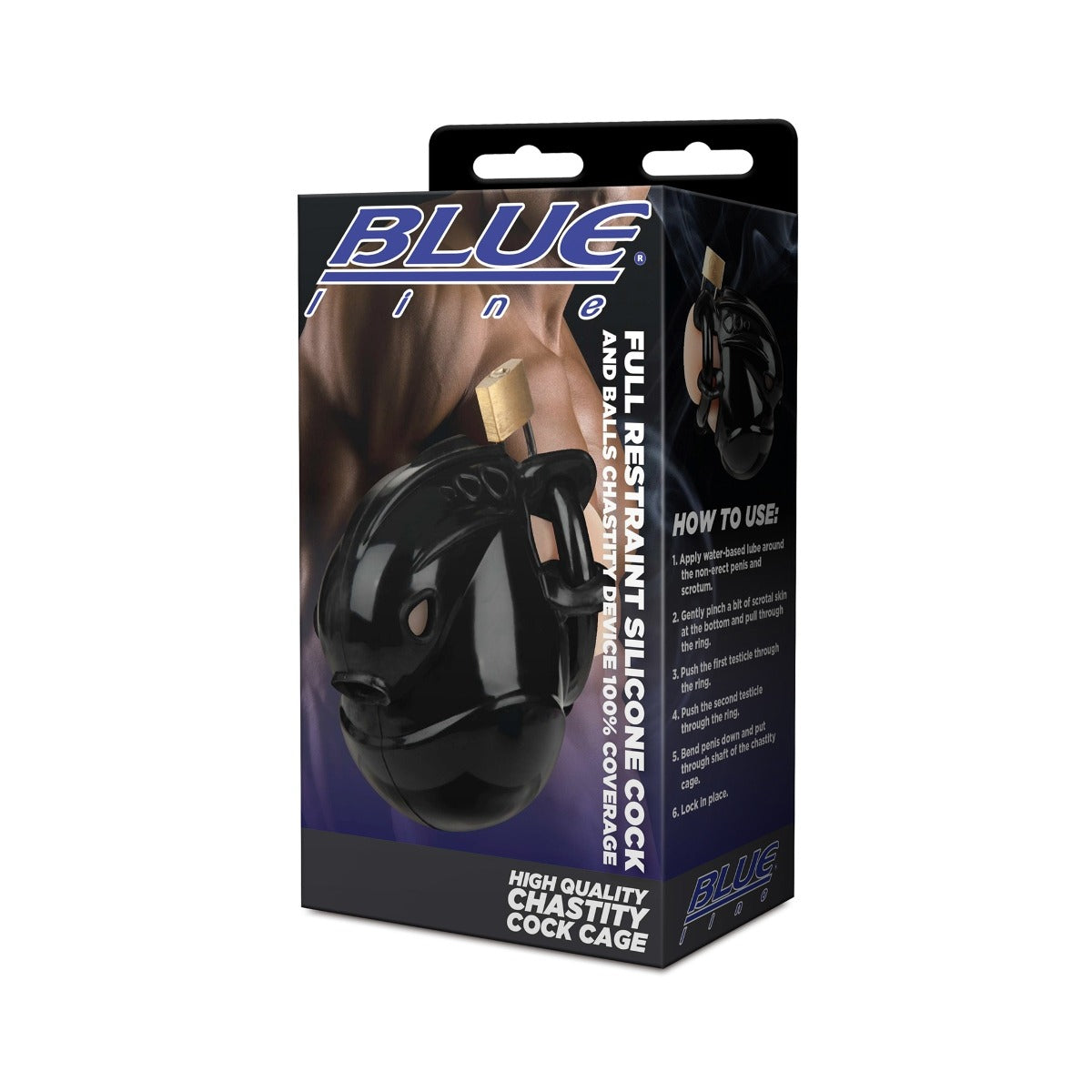 Blue Line Full Restraint Silicone Cock And Balls Chastity Device Black