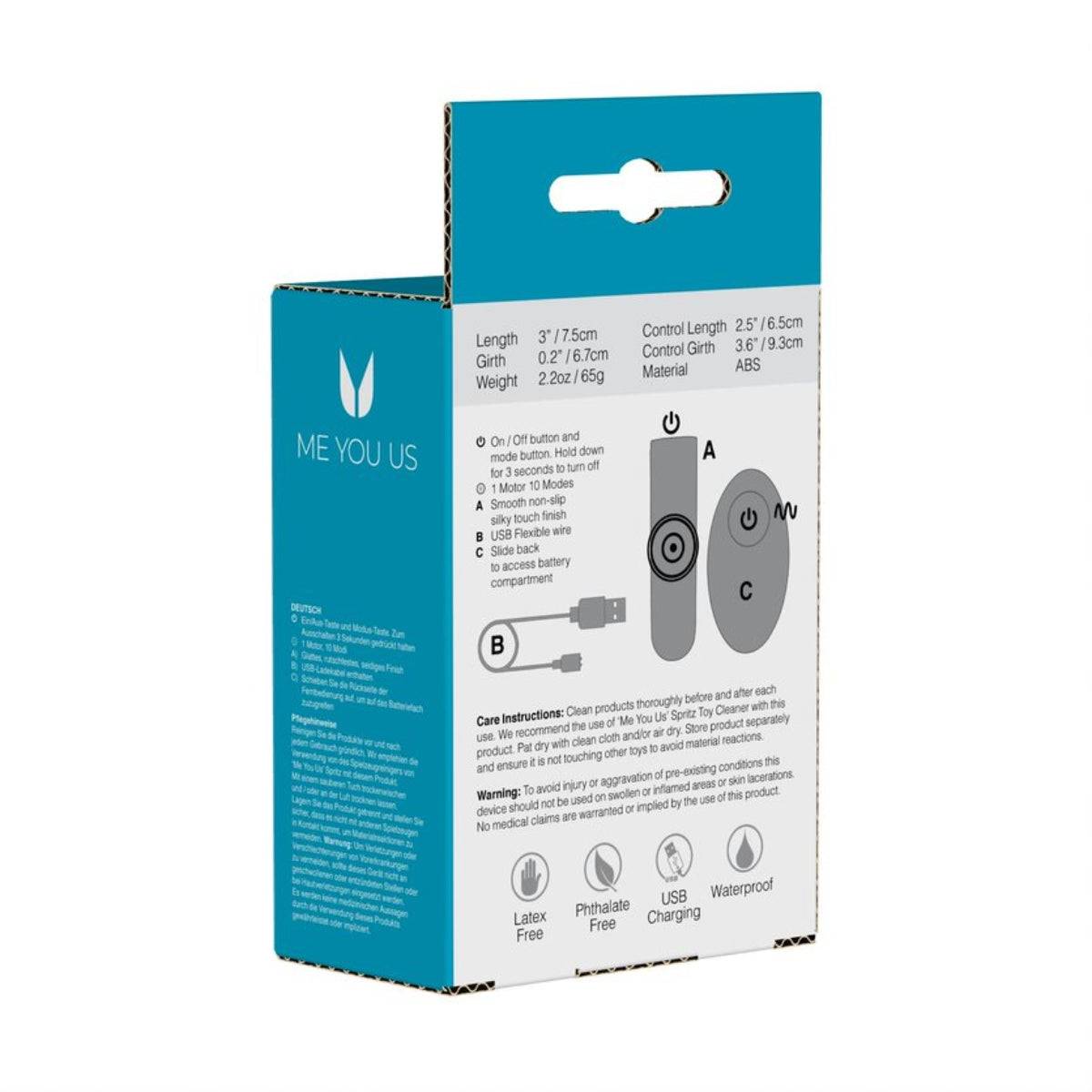 Rear View Packaging - Me You Us Bloom USB Rechargeable Bullet Black - Simply Pleasure