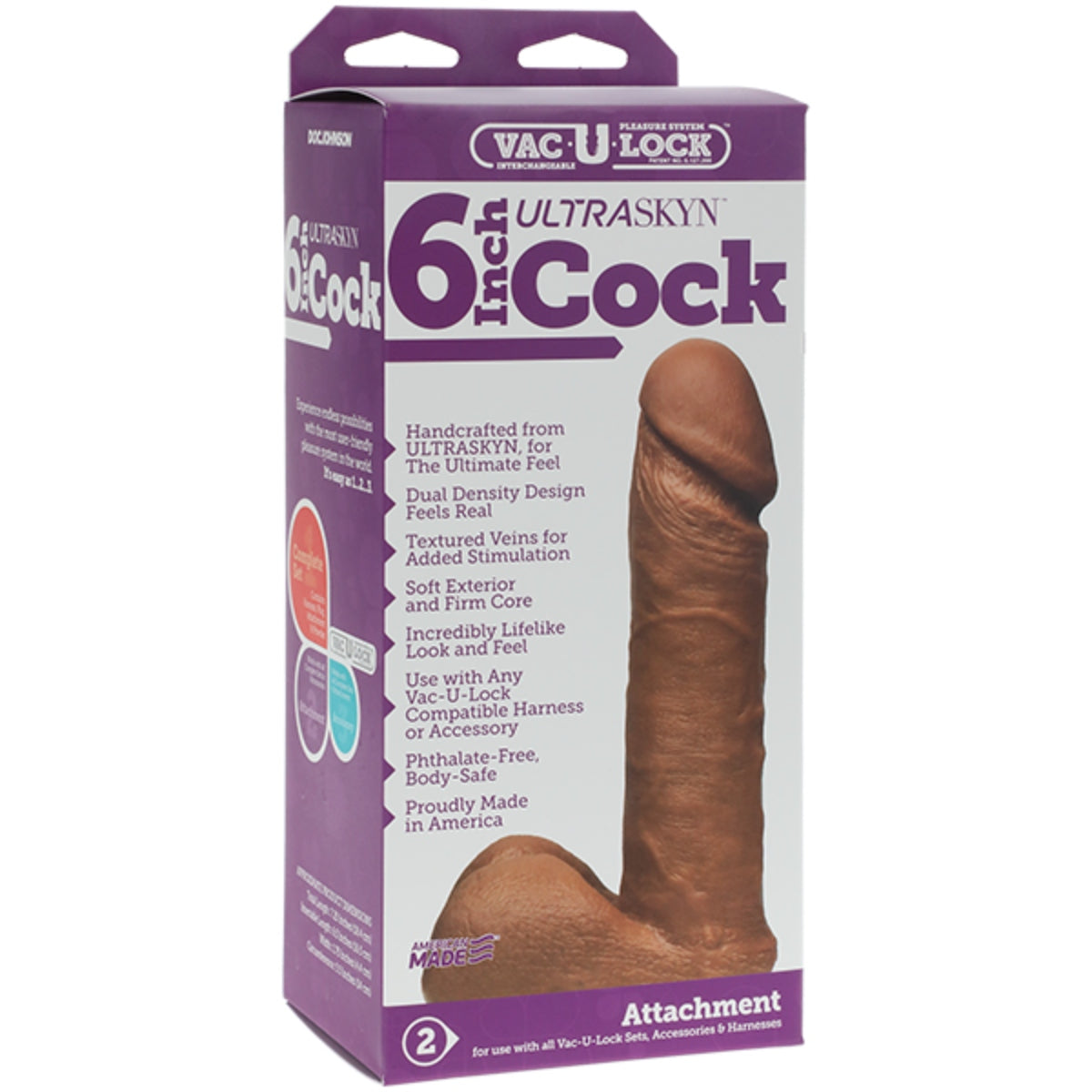 Vac-U-Lock Ultraskyn Dildo Brown 6 Inch