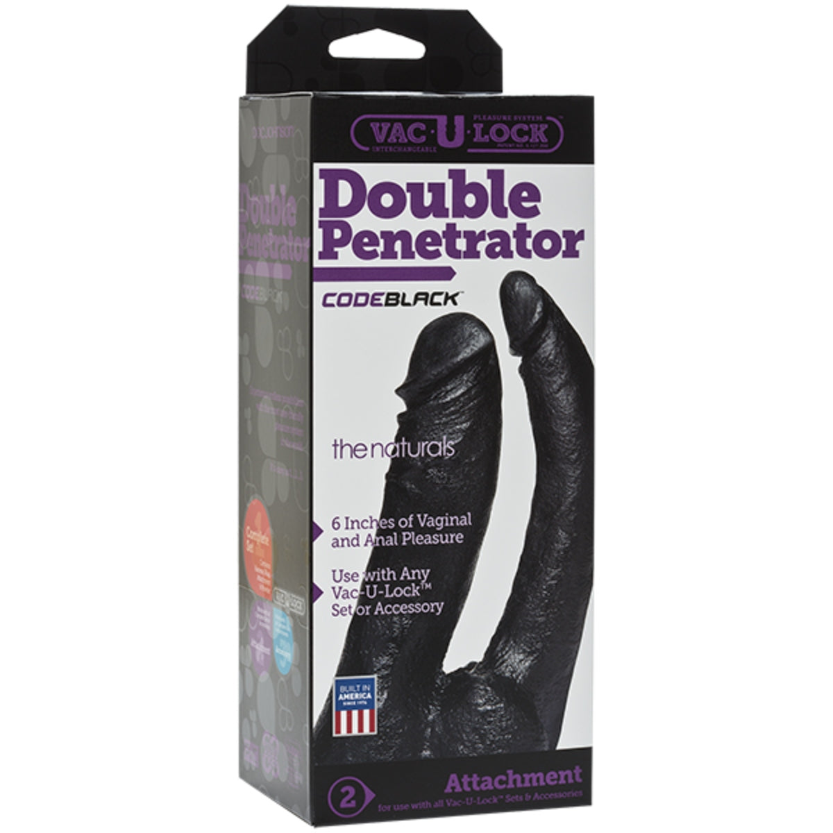 Vac-U-Lock Code Black The Naturals Double Penetrator Dildo Black 6 Inch