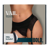 Dreamtoys Bold Vail Strap On Garter Thong With Dildo Black