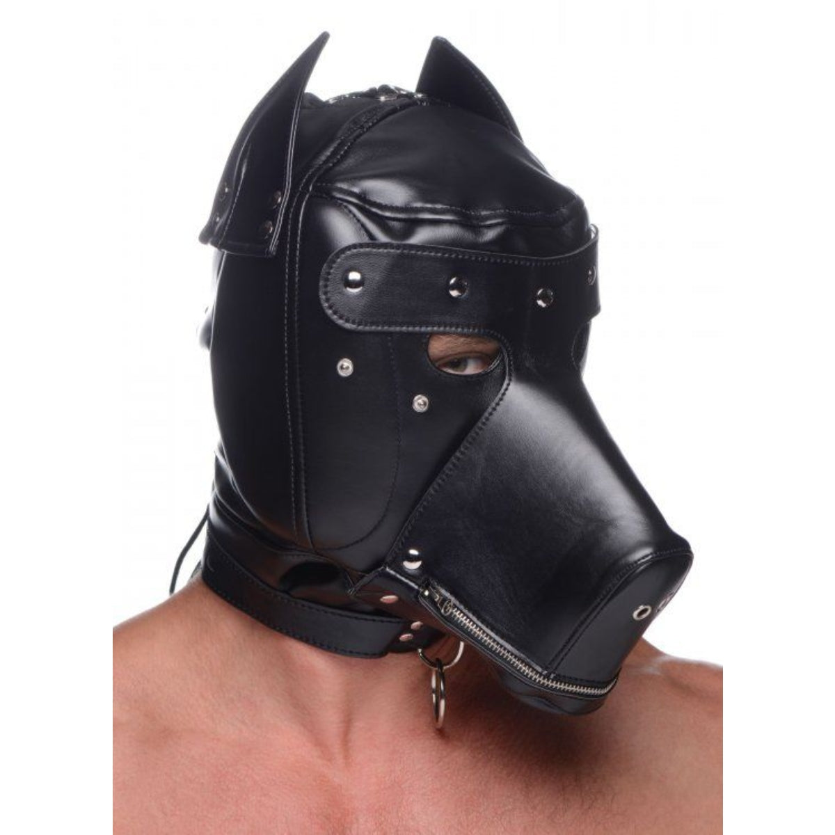 Master Series Muzzled Universal BDSM Hood With Removable Muzzle Black