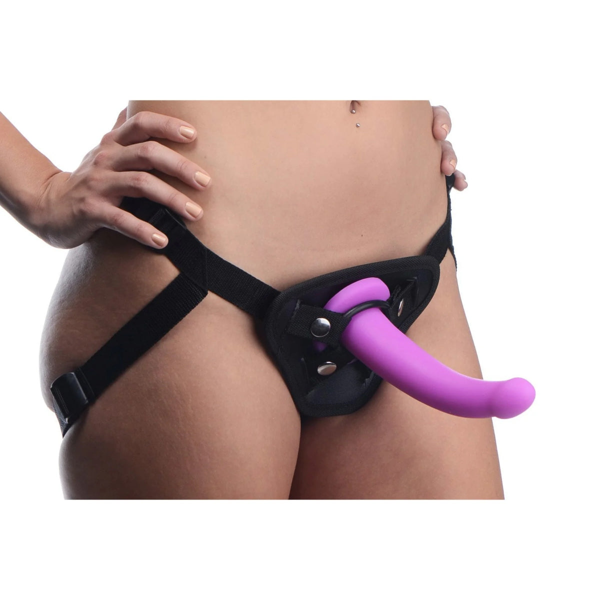 Strap U Navigator Silicone G-Spot Dildo With Harness Black Purple