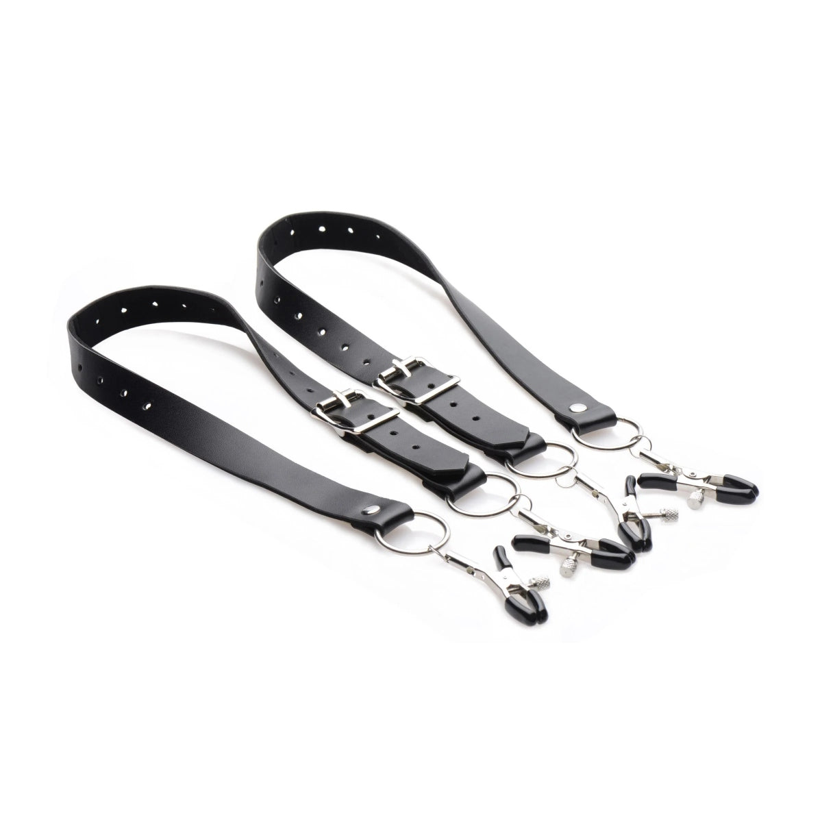 Master Series Spread Labia Spreader Straps With Clamps Black Silver