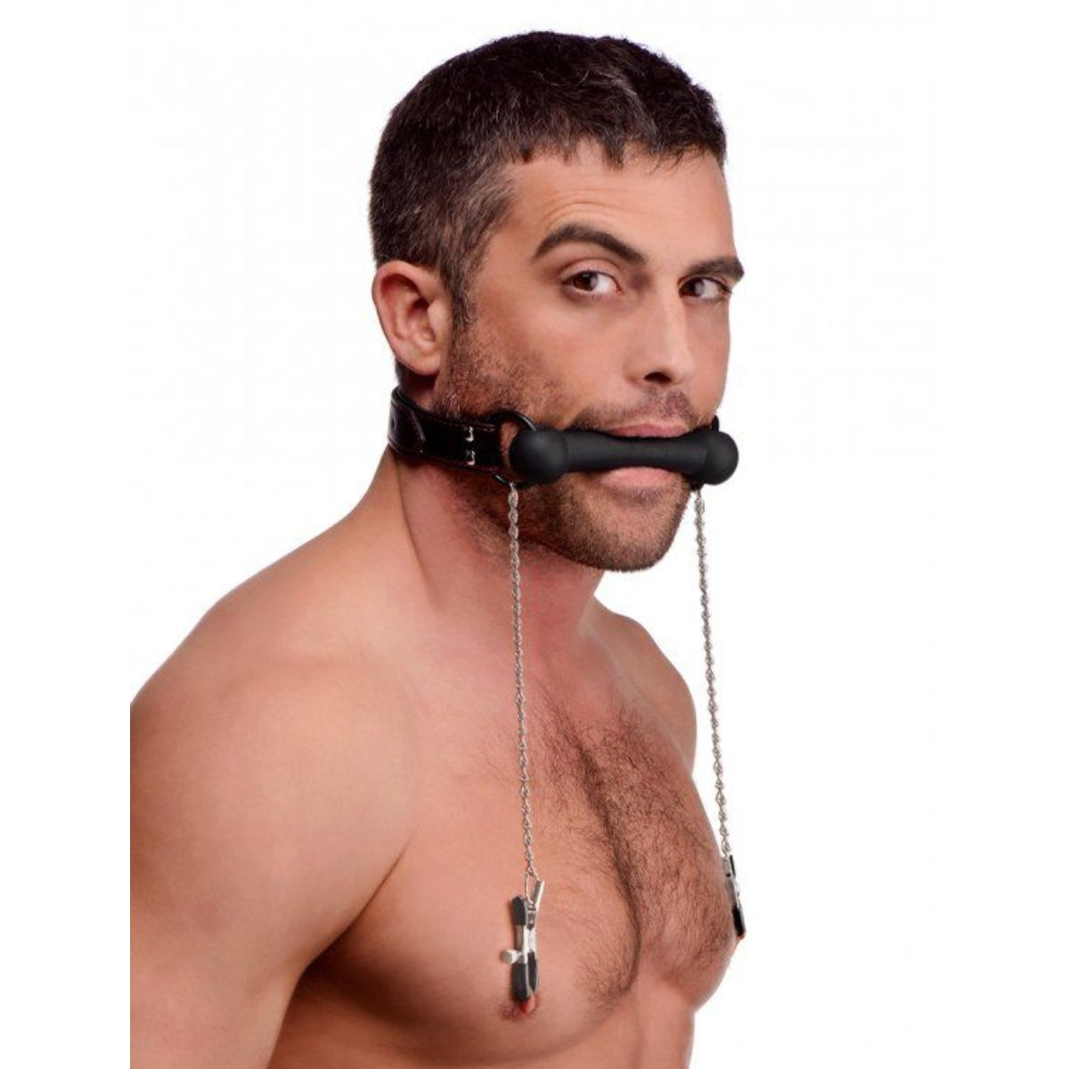 Strict Silicone Bit Gag & Nipple Clamps Black Silver