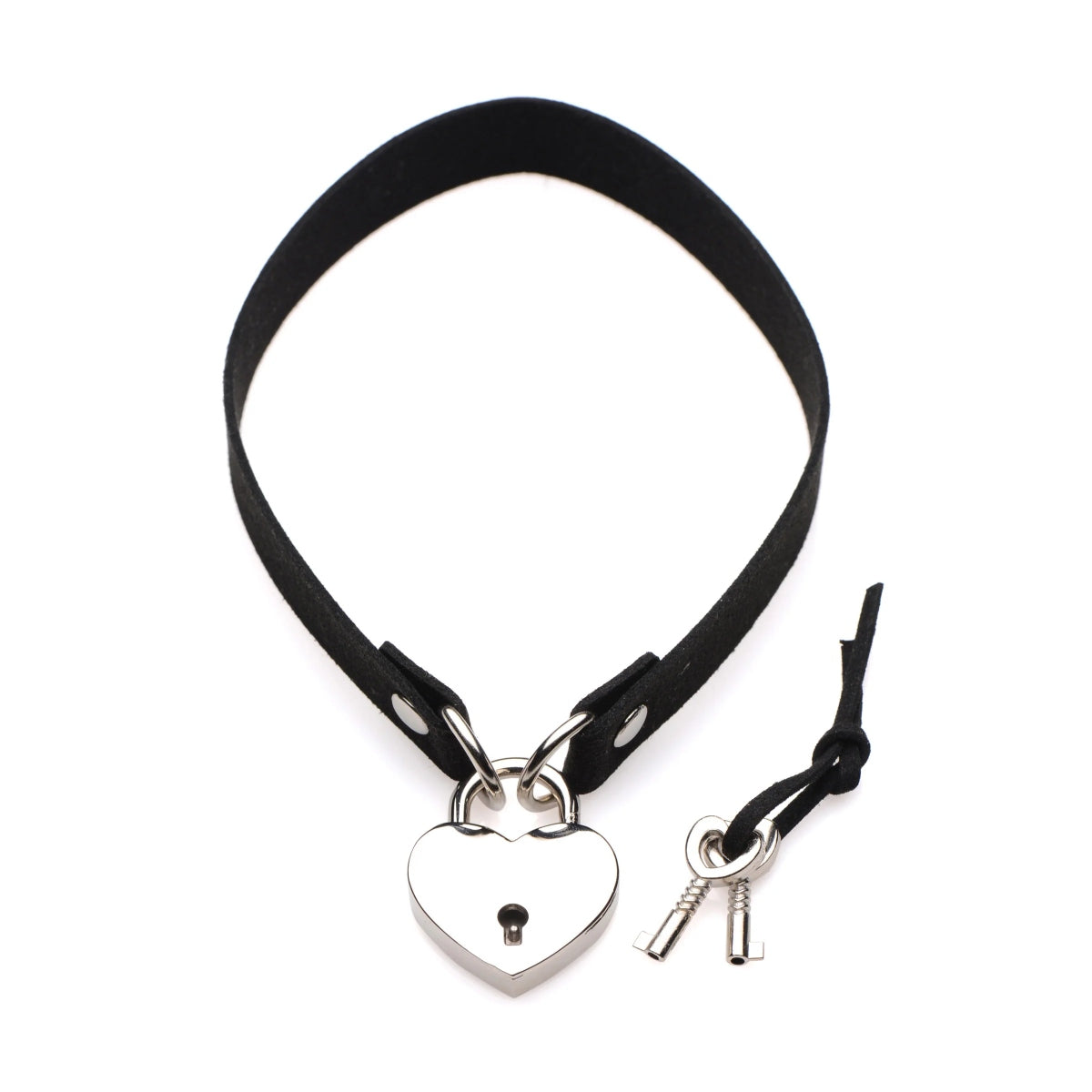 Master Series Lock-It Heart Lock & Key Choker Black Silver