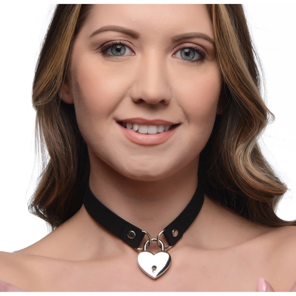 Master Series Lock-It Heart Lock & Key Choker Black Silver