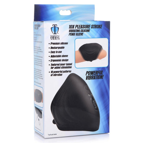Trinity For Men 10X Pleasure Stroke Vibrating Silicone Penis Sleeve Black