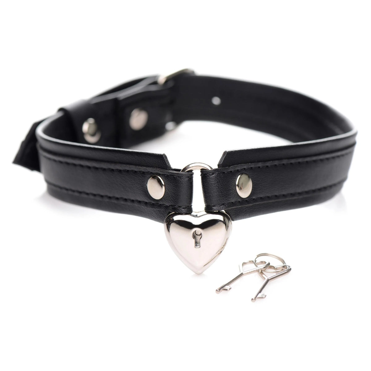 Strict Locking Heart Collar Black Silver