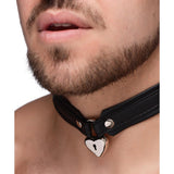 Strict Locking Heart Collar Black Silver