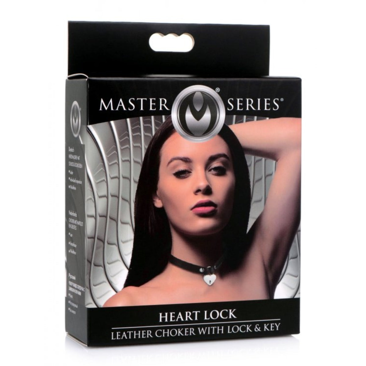 Master Series Heart Lock Leather Choker With Lock & Key Black