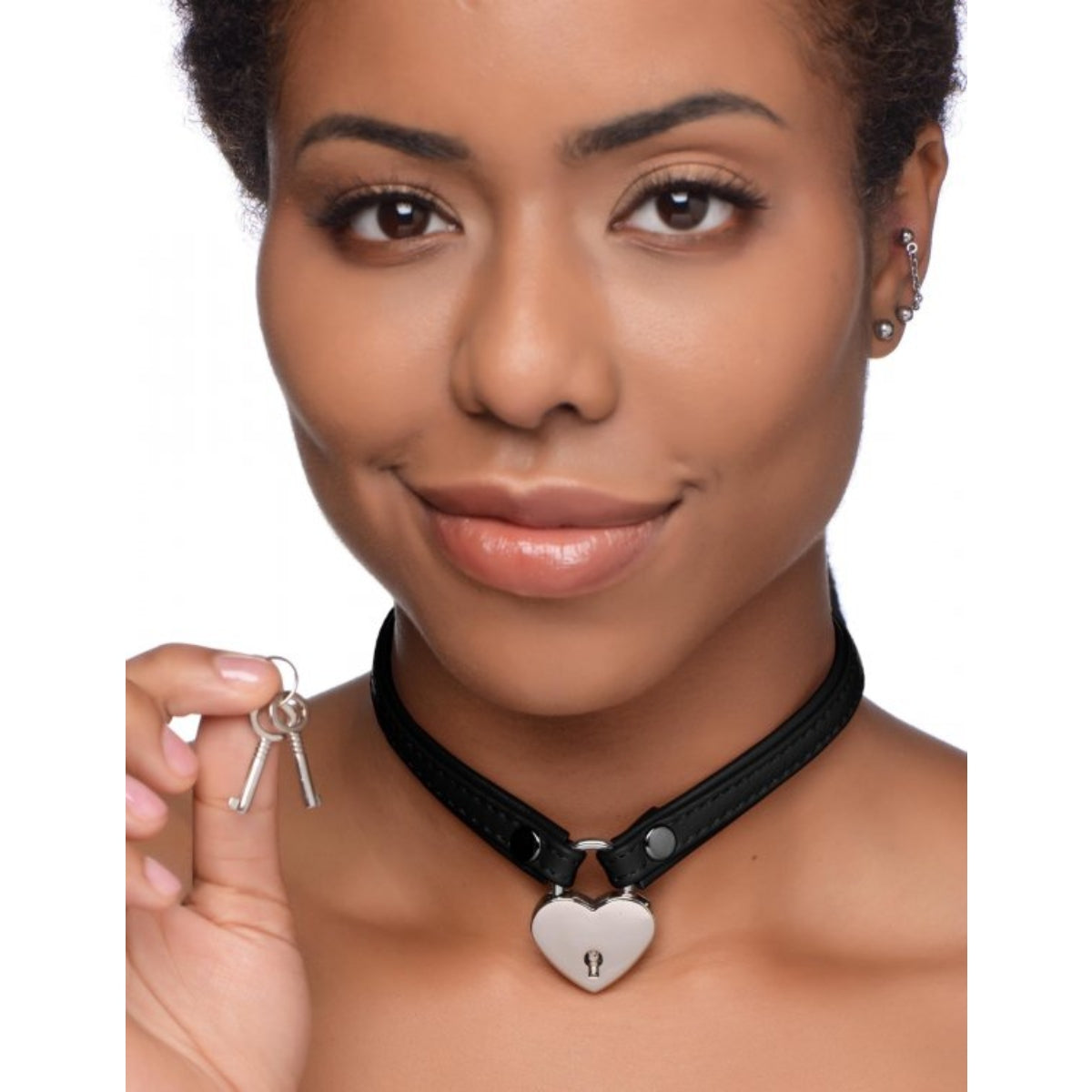 Master Series Heart Lock Leather Choker With Lock & Key Black